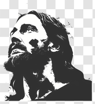Jesus - Black And White Bearded Man Looking Up Transparent PNG