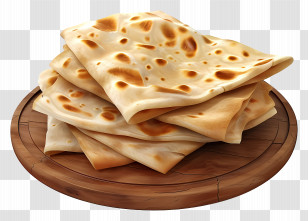 Lavash Bread - Fresh Stack Of Flatbread On Wooden Board Transparent PNG