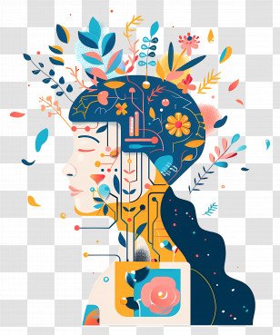 Artificial Intelligence - Creative Human Head With Floral Design Transparent PNG