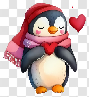 Cartoon Valentine Penguin - Penguin With Heart And Scarf Transparent PNG