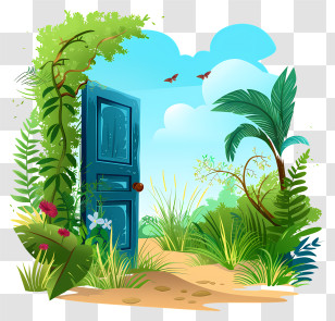 Door - Open Door Leading To A Lush Garden Transparent PNG