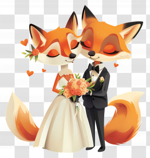 Animal - Cartoon Fox Couple In Wedding Attire Transparent PNG