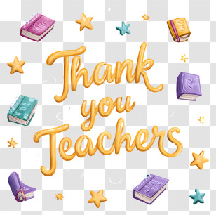 Teachers Day - Thank You Teachers With Books And Stars Transparent PNG
