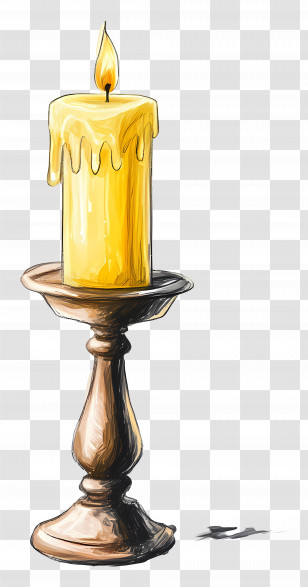 Candle In Candlestick - Yellow Candle On Holder Transparent PNG