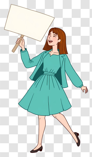 Woman Holding Blank Sign - Cartoon Woman Holding A Sign Transparent PNG