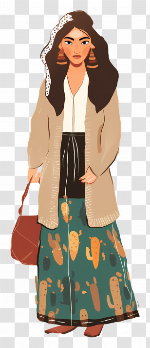 Boho Woman - Fashionable Woman In Stylish Outfit Transparent PNG