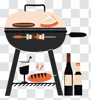 Summer Barbecue - Barbecue Grill With Food And Wine Transparent PNG