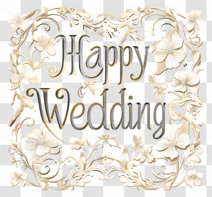 Happy Wedding - Happy Wedding Sign With Floral Design Transparent PNG