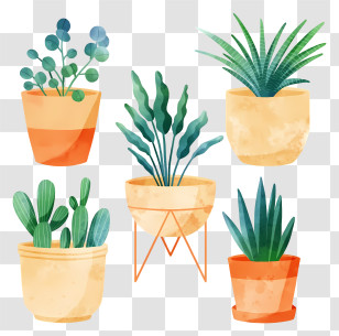 Potted Plants - Potted Plants In Watercolor Art Style Transparent PNG