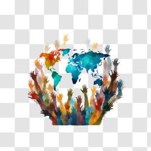 World Humanitarian Day - Colorful World Map With Hands Illustration Transparent PNG