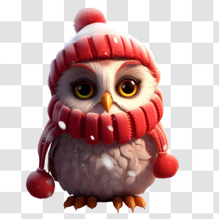 Christmas Owl - Cute Owl Wearing Red Winter Hat With Snow Transparent PNG