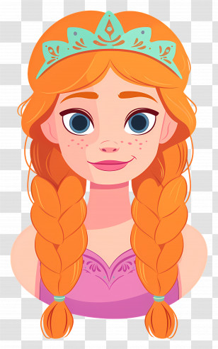 Princess Anna - Cartoon Girl In Fairy Crown With Orange Braids Transparent PNG