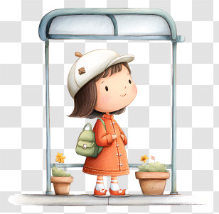 Girl Student At Bus Stop - Cute Girl Waiting At Bus Stop Transparent PNG