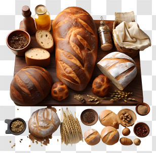 Baked Bread - Assorted Bread Display With Wheat And Seeds Transparent PNG