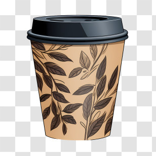 Paper Cup - Decorative Coffee Cup With Leaf Design Transparent PNG