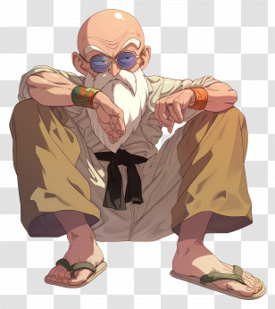 Master Roshi - Bald Character With Sunglasses Sitting Transparent PNG