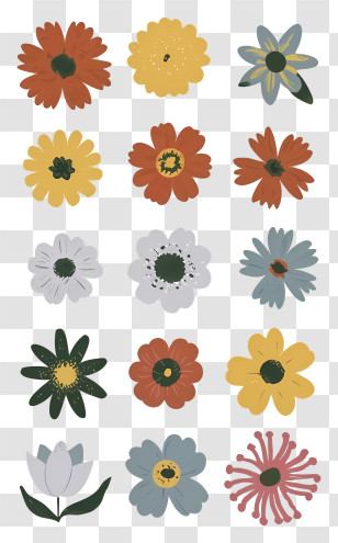 Flowers - Colorful Floral Doodles In Flat Design Transparent PNG