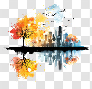 City â€‹â€‹silhouette - Artistic Cityscape With Reflection Transparent PNG