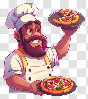 Pizza Chef - Cartoon Chef Holding Pizza Illustration Transparent PNG