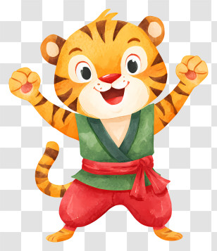 Lively Cartoon Tiger - Playful Tiger Kid Illustration Transparent PNG