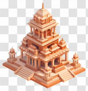 Indian Temple - Orange Temple Miniature Model With Intricate Design Transparent PNG