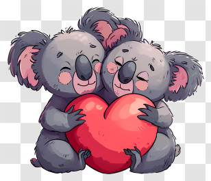 Koala Lovers - Koala Bears Holding A Cute Red Heart Transparent PNG