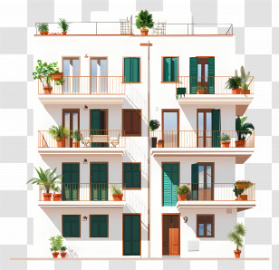 Building - Modern Residential Building With Balconies Transparent PNG