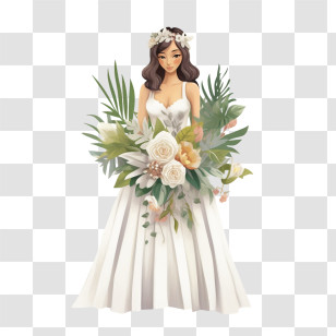 Wedding Dress
 - Bride In White Dress Holding Floral Bouquet Transparent PNG