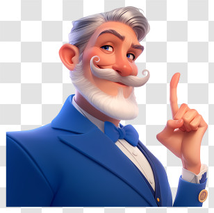 Pointing Up - Cartoon Gentleman In Blue Suit Transparent PNG