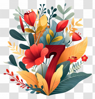 Number 7 - Floral Red Number 7 Transparent PNG