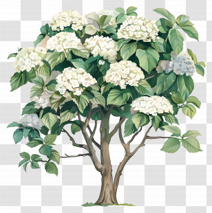 Tropical Hydrangea Tree - Beautiful Illustration Of A Flowering Tree Transparent PNG