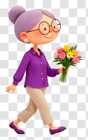 Cute Grandma - Sweet Granny With Flowers Transparent PNG