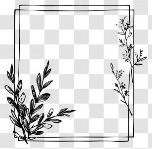Black Line Rectangle Frame - Minimalist Black And White Floral Frame Design Transparent PNG