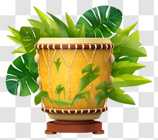 Banana Tree - Yellow Drum With Lush Green Leaves Transparent PNG
