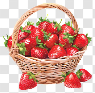Strawberry Basket Simplistic Vector Art - Wicker Basket Filled With Strawberries Transparent PNG