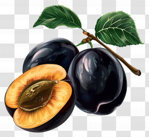 Apricot - Fresh Plum And Slice Illustration Transparent PNG