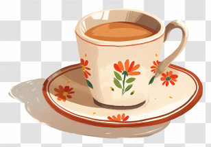 Masala Chai - Cozy Coffee Cup With Floral Design Transparent PNG