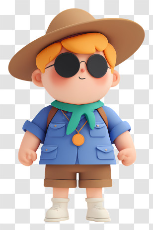 Chubby Child - Young Explorer Boy With Hat And Sunglasses Transparent PNG
