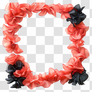 Ribbon Border - Red And Black Floral Frame Transparent PNG
