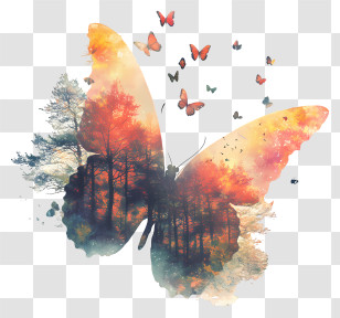 Butterfly Woodland - Artistic Butterfly With Forest Transparent PNG