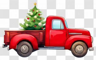 Christmas Tree - Red Truck Carrying A Christmas Tree Transparent PNG