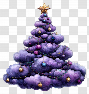 Cloud Christmas Tree - Purple Christmas Tree With Ornaments Transparent PNG