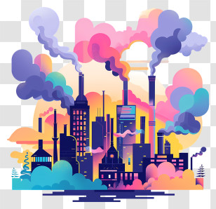 Air Pollution - Polluted City Skyline With Smoke Illustration Transparent PNG