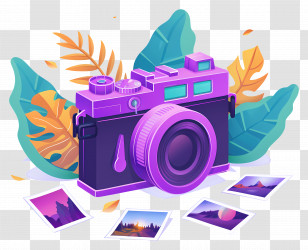 Cartoon Camera - Purple Camera With Leaves Transparent PNG