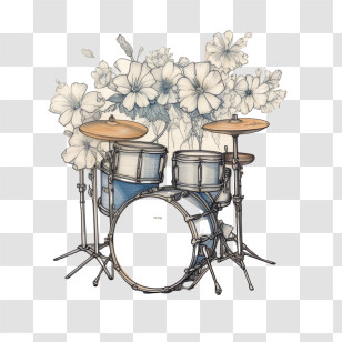 Drums - Artistic Drum Set With Flowers Transparent PNG