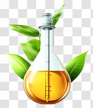 Essential Oil Flask - Glass Flask Of Essential Oil With Green Leaves Transparent PNG