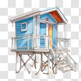 Beach Hut - Stylish Elevated Beach House With Blue Facade Transparent PNG