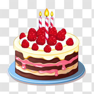 Birthday Cake - Birthday Cake With Raspberries And Candles Transparent PNG