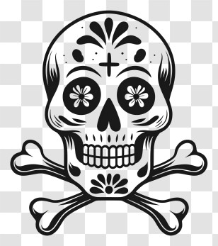Sugar Skull With Crossbones - Decorative Skull Illustration For Day Of The Dead Transparent PNG