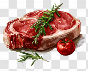 Meat - Raw Meat Steak With Herbs And Tomato Transparent PNG